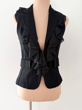 Black Ruffled Front Sleeveless Blazer Vest